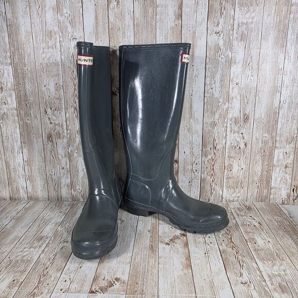Hunter Original Gloss Tall Rain Boots Adjustable Buckle Gray Women's Size 6 - Picture 6 of 8